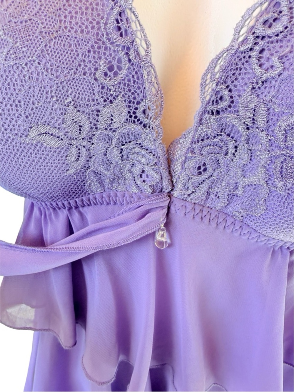 Vintage Delicates Lavender Lace Babydoll Matching Thong Set XL Y2K Coquette - Picture 7 of 8
